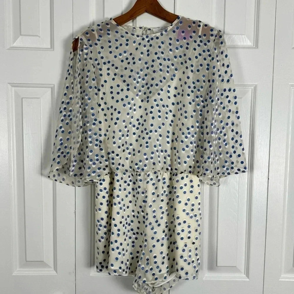 Lovers and Friends Blue and Cream Polka Dot Short Pants Romper - Picture 9 of 11